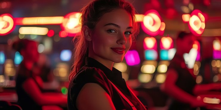 Antarmuka aplikasi qqcuan slot Play'n GO dengan tampilan meja blackjack dan dealer langsung